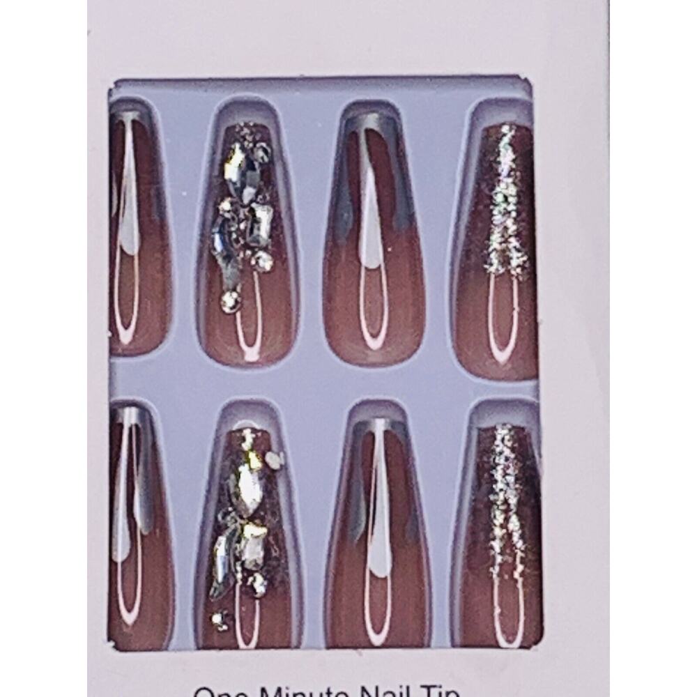 False Nail Professional One Minute Nail Tip Silver Rhinestone Tips - Picture 2 of 5